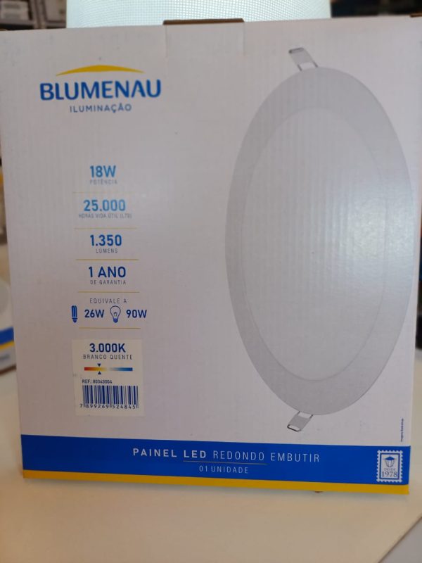 Painel LED TECH Slim Redondo Embutir 18W 3.000K - Branco