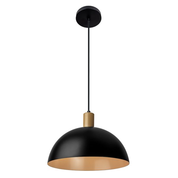 Pendente Bia Alumínio 30cm – Preto Liso e Interno Dourado