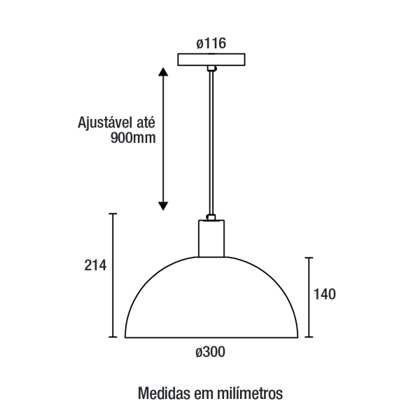 Pendente Bia Alumínio 30cm – Preto Liso e Interno Dourado